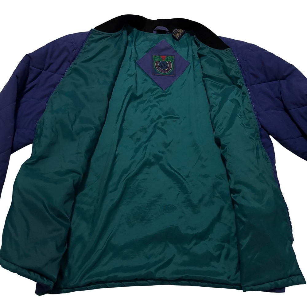 Vintage St Johns Bay Quilted Bomber Jacket Purple Teal XL‎ Zip Up Insulated 90s
